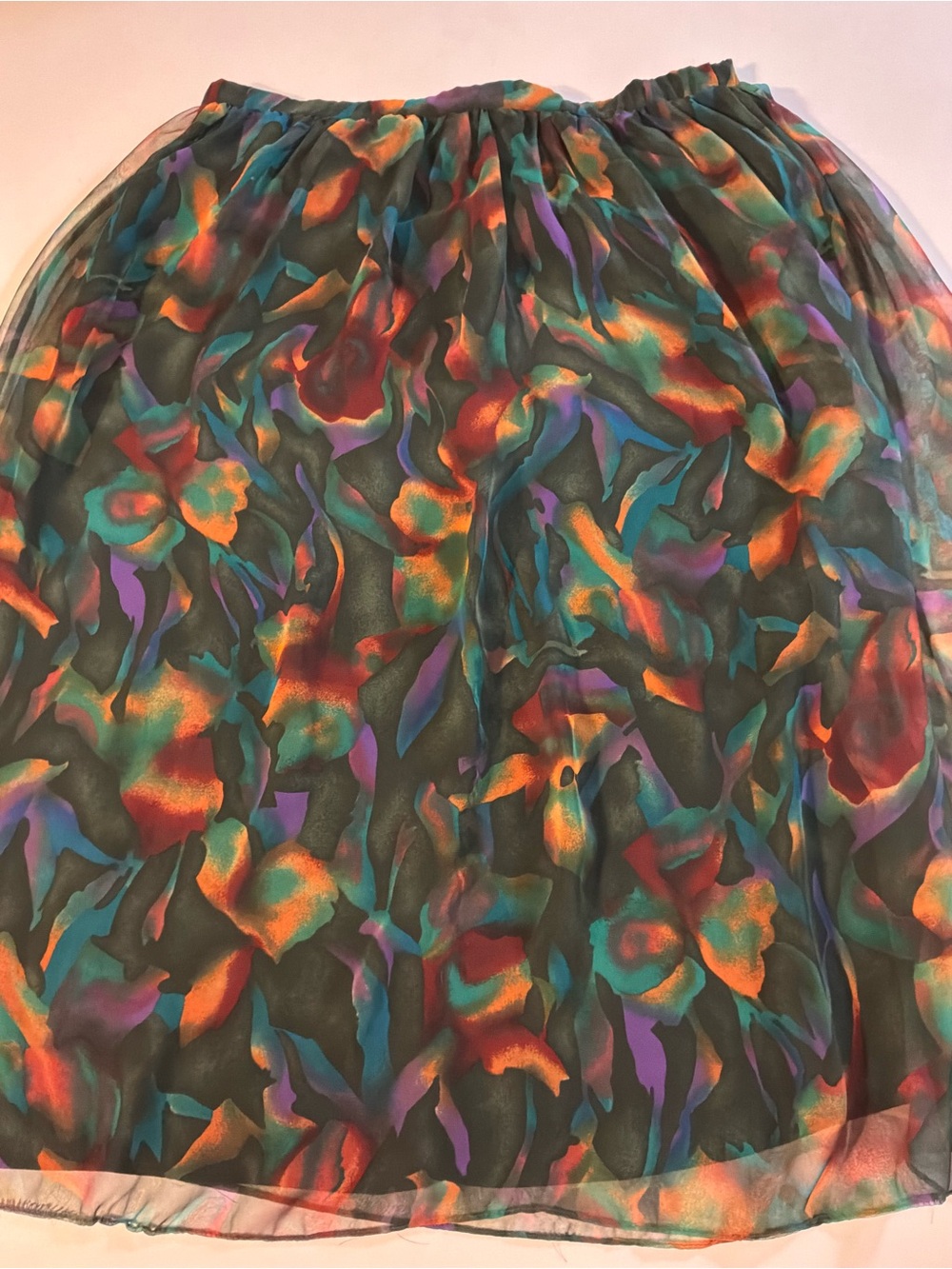 Pierre Cardin Black A-Line Skirt with Teal, Orange, Purple & Red Abstract Print